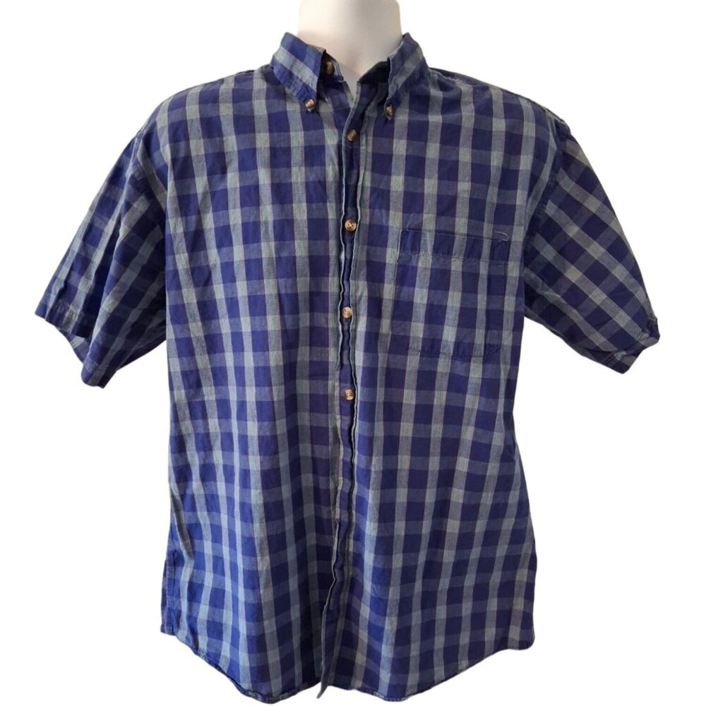 Saddlebred Mens Button Down Shirt Medium Plaid Blue Green Preppy Dark Academia